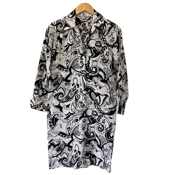 Vintage Psychedelic Print Dress 60s 1960s Black & White Womens Small / Medium - Picture 1 of 11